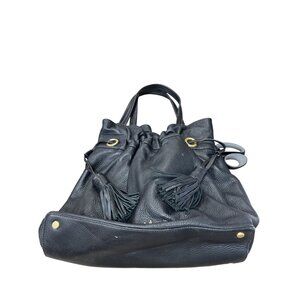 Cole Haan womans Black Pebbled Leather Tote hobo tassled Bag sz L SKU 9728